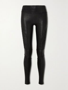 Spanx, Moto Faux Stretch-Leather Leggings, Black